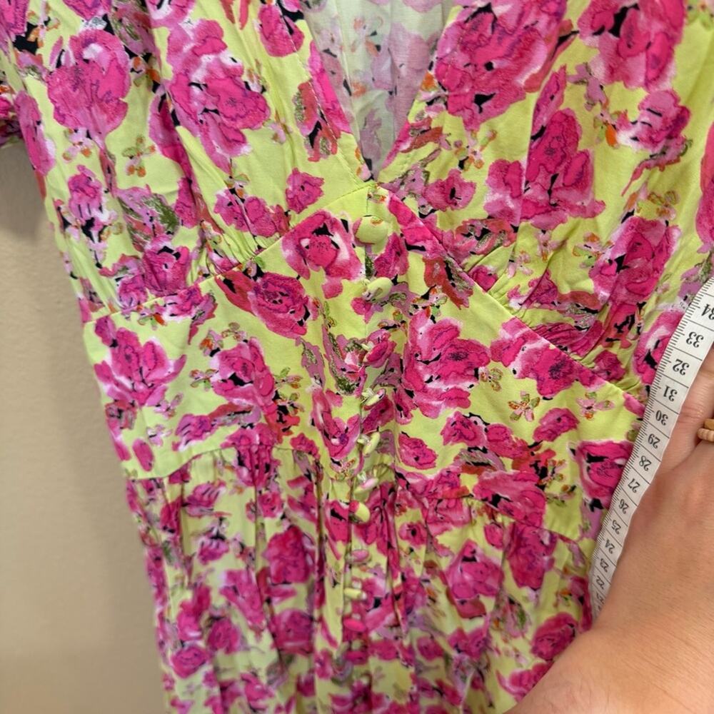 Zara Green Pink Floral V Neck Sexy Maxi Dress Medium - Picture 6 of 11